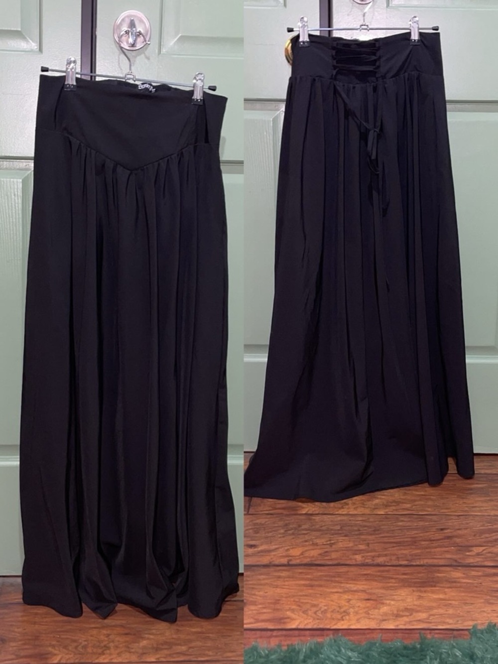 Black Maxi Skirt with Lace-Up Waist